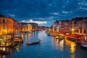 View on Grand Canal at night, Venice, Italy