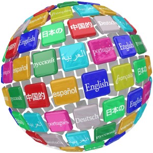 international languages sphere tiles English, Chinese, Japanese, Spanish, Russian
